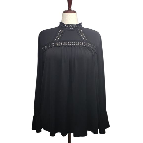 Worthington Black Blouse Women’s Plus 2X Lace Ruffle Cuff Gothic Romance - Picture 1 of 9